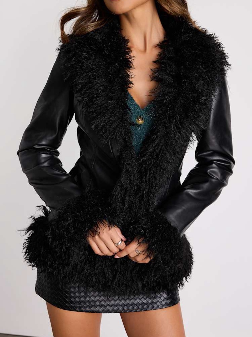 Lulus Valona Black Vegan Leather Shearling Jacket